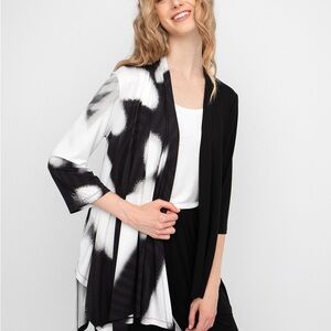 Ozai N Ku Lagenlook Artsy Jersey Cardigan Asymmetrical Pockets 3/4 Sleeve Size S